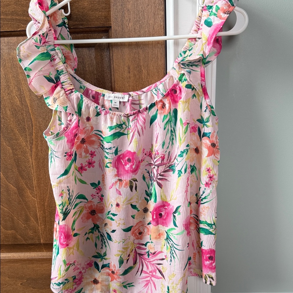 Blu Pepper Floral Pink Tank Top